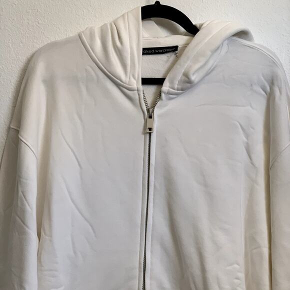 NEW Naked Wardrobe Boyfriend Oversized Full Zip Hoodie in White - Picture 4 of 10